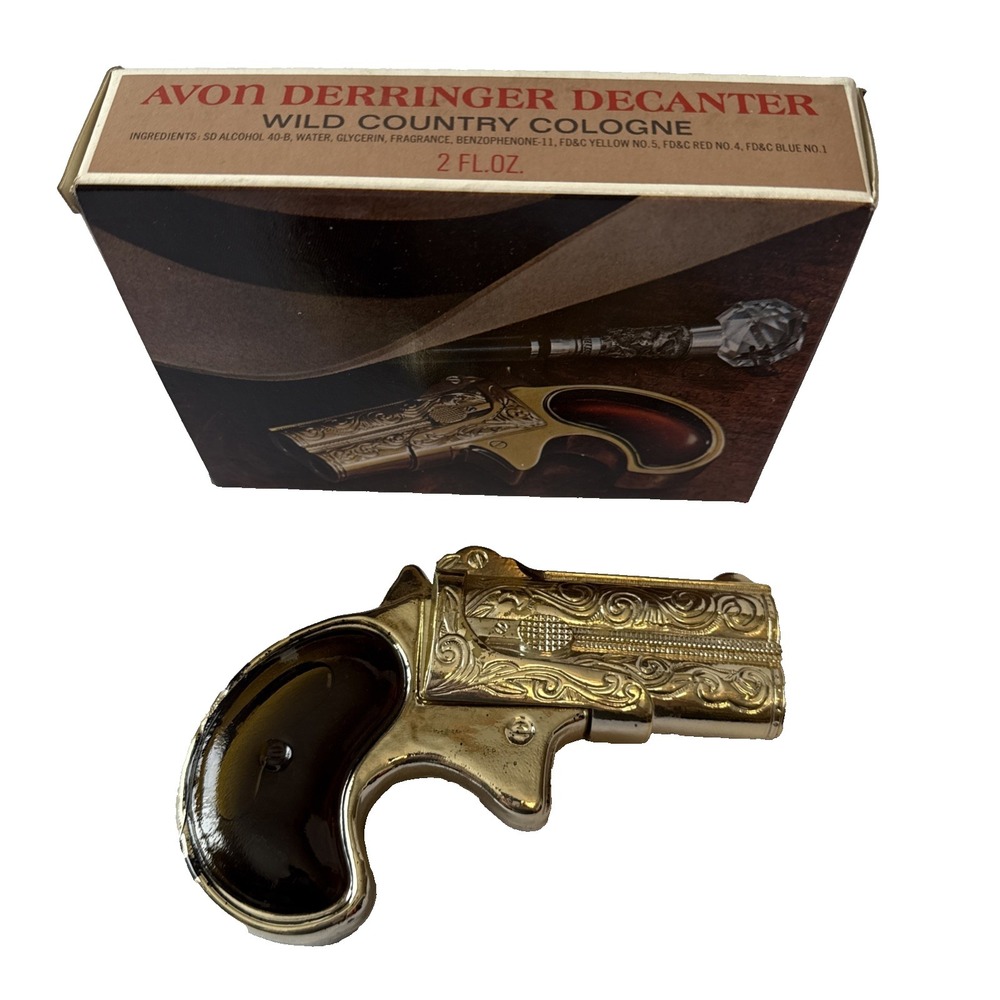 Vintage Avon Derringer Gun Decanter Wild Country Cologne 2oz Full With Box